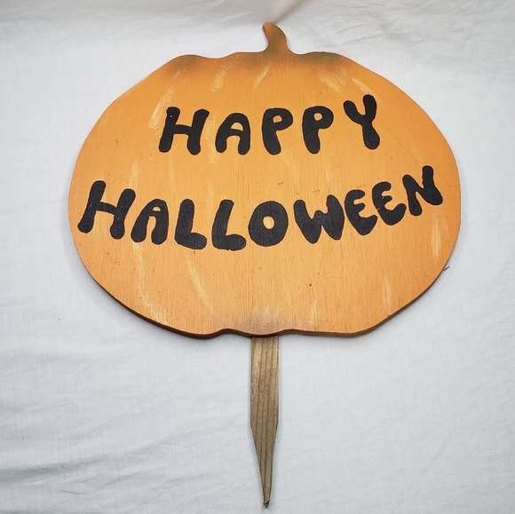 Happy Halloween Wooden Pumpkin Yard Sign - Picture 1 of 3
